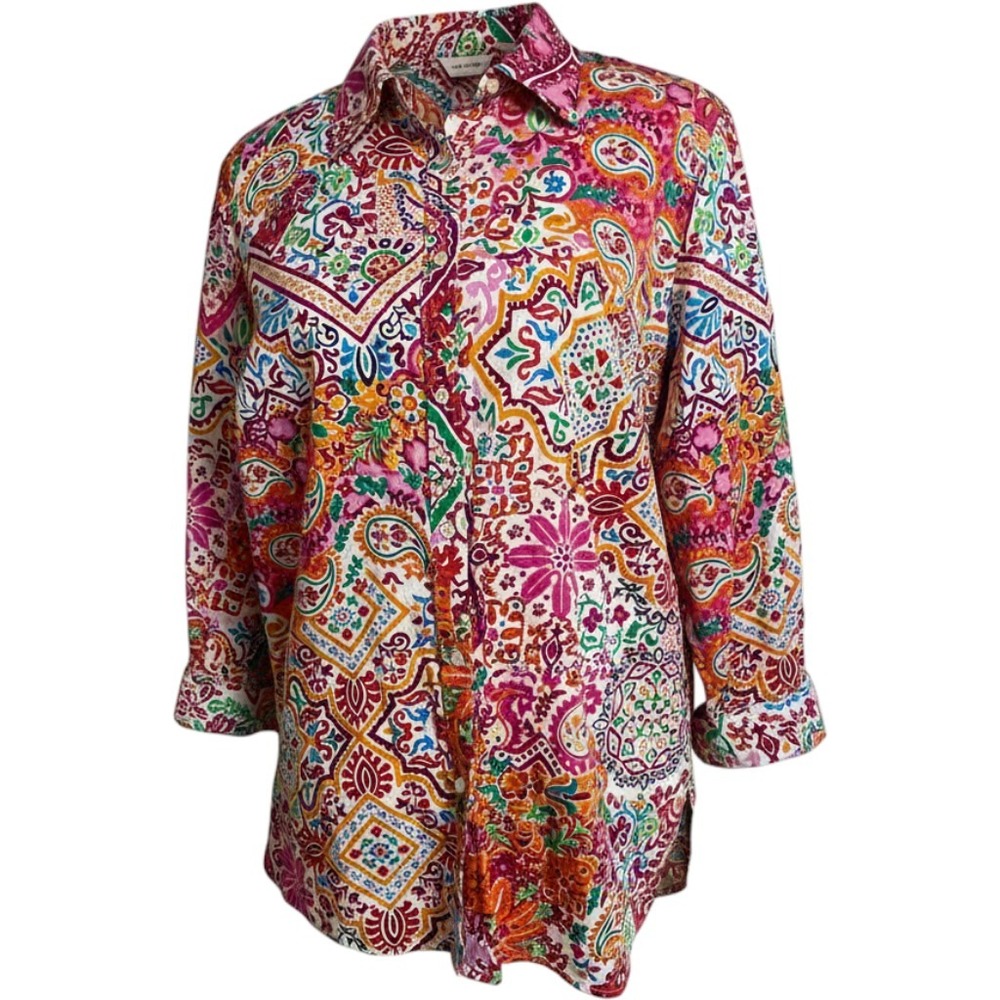 Lauren Ralph Lauren Multicolor Paisley Patchwork Button Down Blouse Women's 1X